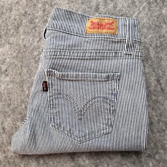 Levi's Denim - Levi's 524 Engineer Railroad Jeans Womens 25x32 Blue White Striped Stretch Denim